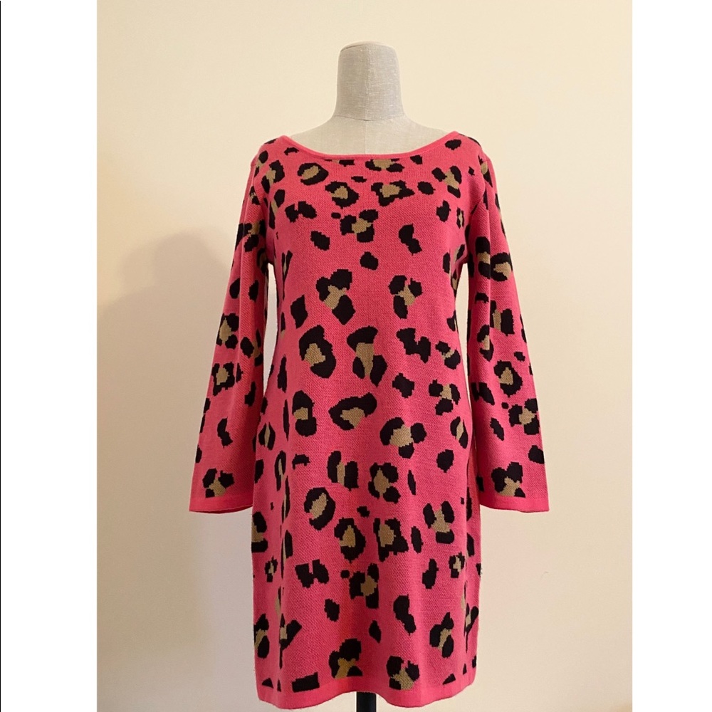 Long-Sleeve Pink Leopard Sweater-Dress